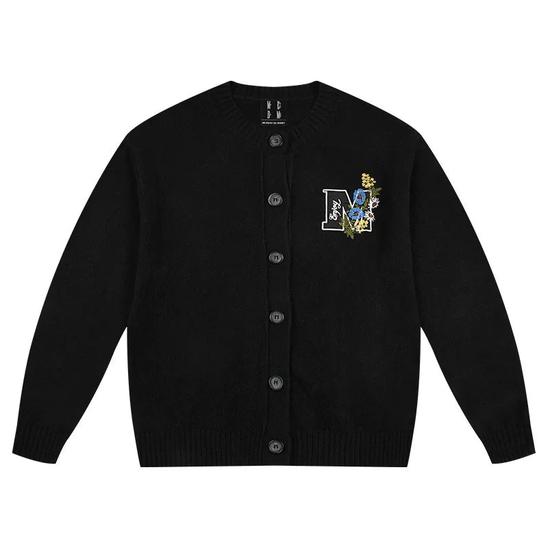 MEDM line floral embroidery casual cardigan sweater for spring and autumn men and women lazy loose couple knit sweater jacket